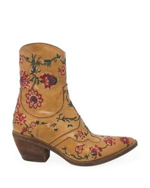Madison Maison Leather Embroidered Ankle Boot - Brown