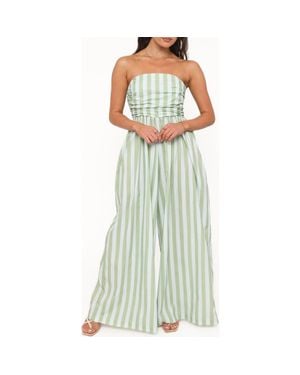 Petal & Pup Paige Stripe Strapless Jumpsuit - Green