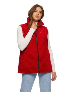 Gorski Reversible Chevron Shearling Lamb Vest - Red