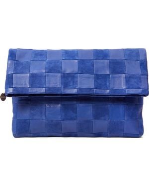 Clare V. Carryall Checkered Leather Clutch - Blue