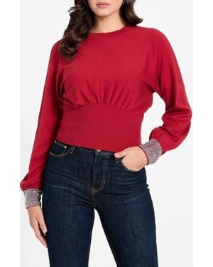 Guess Bling Embellished Cuff Sweater - Red