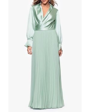 Xscape Evenings Pleated Satin Long Sleeve Gown - Green