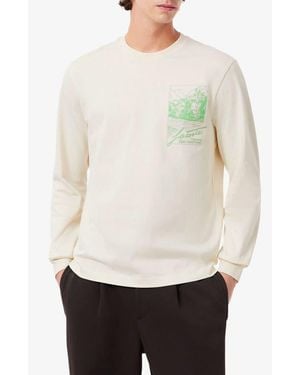 Lacoste Classic Fit Long Sleeve Cotton Graphic T-Shirt - White