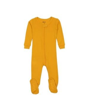 Leveret Kids Footed Solid Cotton Matching Family Pajamas - Yellow