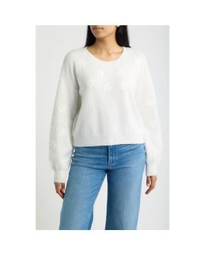 Bobeau Embroidered Floral Sweater - White