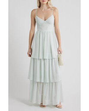 BP. Tiered Chiffon Maxi Cocktail Dress - White