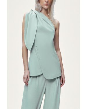 Nocturne Shoulder-Tie Blouse - Blue