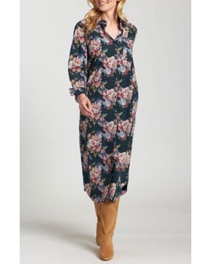 Apny Floral Print Long Sleeve Shirtdress - Multicolor