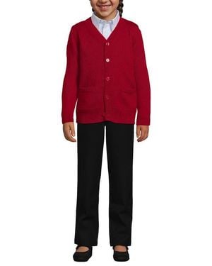 Lands' End School Uniform Kids Legacy Varsity Cardigan - Red