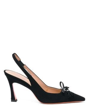 Santoni Suede High-Heel Slingback - Black