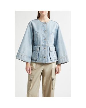 3.1 Phillip Lim Collarless Trapeze Denim Jacket - Blue