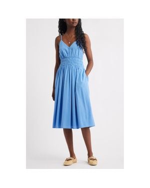 Treasure & Bond Strappy Smocked Gauze Midi Dress - Blue