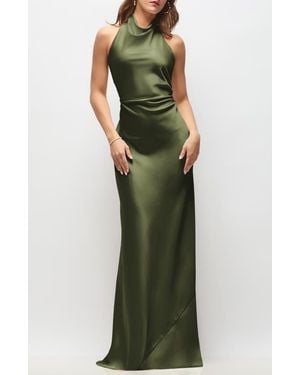 After Six Leona Bias Cut Charmeuse Halter Gown - Green