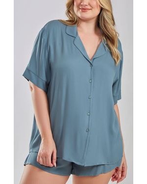 iCollection Organic Cotton And Tencel Notched Collar Pajama Set - Blue