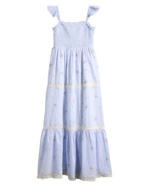 LoveShackFancy Kids' Rhiannon Floral Lace Trim Tiered Midi Dress - Blue