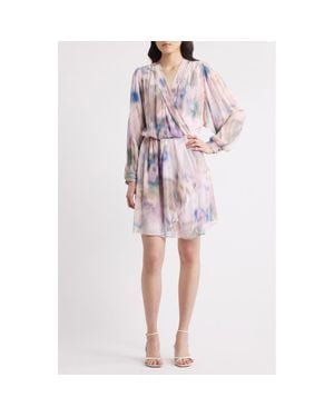 BOSS Print Long Sleeve Faux Wrap Dress - Pink