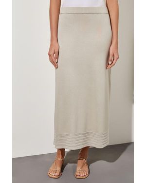 Ming Wang Striped Burnout Hem Midi Skirt - Brown