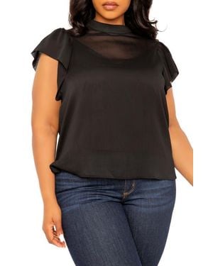 Buxom Couture Ruffle Sleeve Top - Black