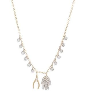 Meira T Wishbone Hamsa Charm Necklace - Yellow
