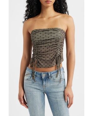 BDG Polka Dot Double Ruched Bandeau Top - Green