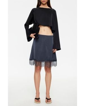 Lioness Skin Lace Detail Satin Skirt - Black