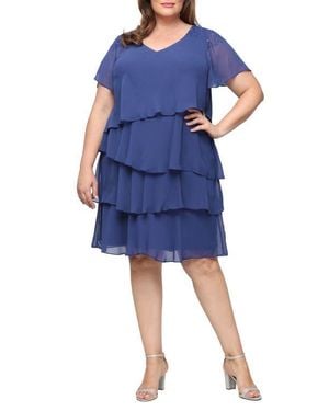 Sl Fashions Beaded Tiered Chiffon Dress - Blue