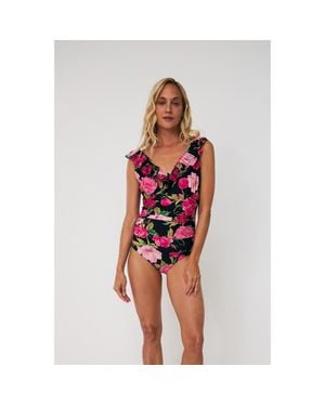 Crās Agnes Ruffle V-Neck Swimsuit - Red