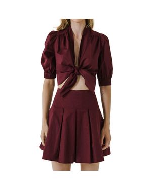 Endless Rose Tie Front Crop Shirt - Red