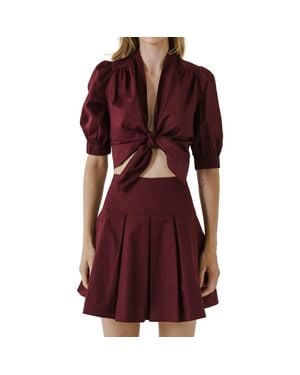 Endless Rose Tie Front Crop Shirt - Red