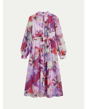Wallis Floral Print Organza Midi Shirt Dress - Pink