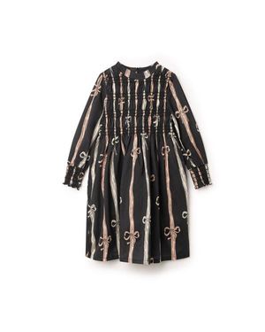 Space Grey Long Sleeve Smocked Cuffs Shirtdress - Black