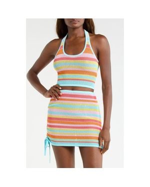 Kulani Kinis Stripe Knit Halter Crop Tank - Multicolor