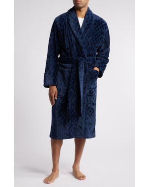 Daniel Buchler Houndstooth Stripe Fleece Robe - Blue