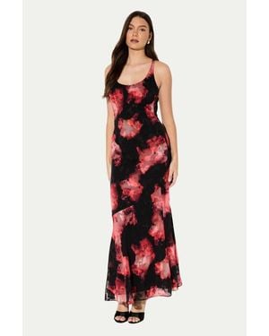 MissPap Burnout Scoop Neck Bias Maxi Dress - Red