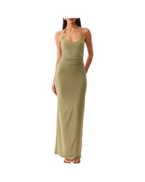 SNDY'S Ash Hardware Detail Halter Maxi Dress - Green