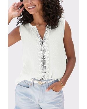 Lascana Lace Trim Sleeveless Blouse - White