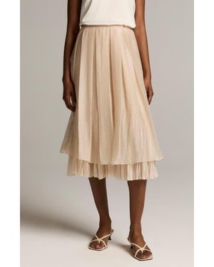 Vince Pleated Layered Midi Skirt - Natural