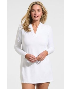Lands' End Plus Size Terry Hooded Mini Swim Cover-Up Dress - White