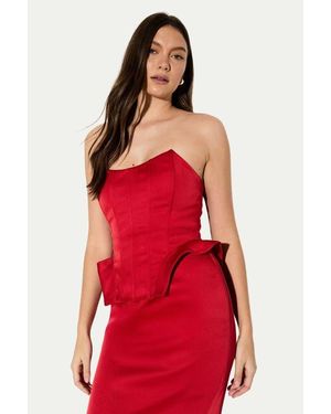 MissPap Premium Bonded Satin Corset Midaxi Dress - Red