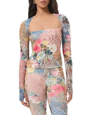 AFRM Ines Mix Print Square Neck Top - Red