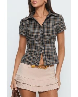 Princess Polly Lift Off Plaid Cotton Button-Up Shirt - Gray