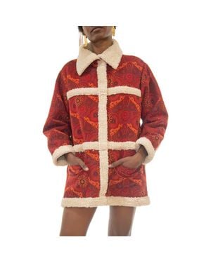 KAHINDO Maputo Faux Shearling Trim Jacket - Red