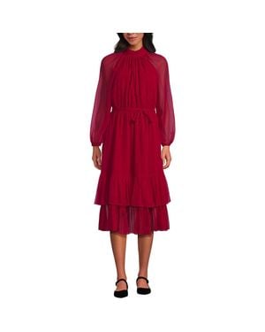 Lands' End Crinkle Chiffon Ruffle Dress - Red