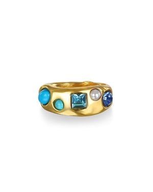 Sequin Rococo Crystal & Faux Pearl Ring - Blue