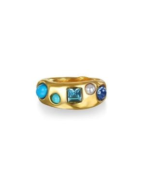 Sequin Rococo Crystal & Faux Pearl Ring - Blue