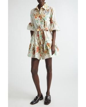 Etro Floral Print Stretch Cotton Shirtdress - Natural
