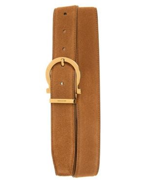Ferragamo Gancio Suede Belt - Natural