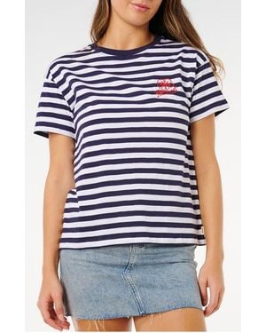Rip Curl Pacific Stripe Embroidered T-Shirt - Blue