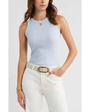 Treasure & Bond Pointelle Rib Crewneck Tank - White