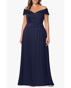 Xscape Evenings Off The Shoulder Satin Gown - Blue